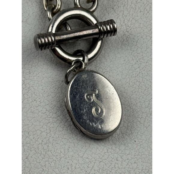 Sterling Silver Toggle Clasp Chain Bracelet 29g Engraved "J" Initial Locket 7.25 - Picture 5 of 7